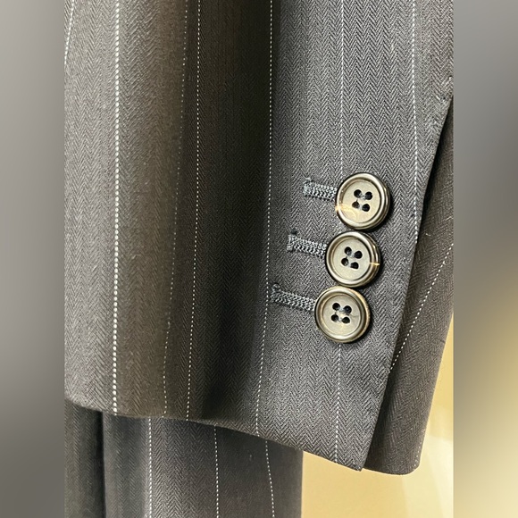 CANALI EXCLUSIVE COLLLECTION BLACK PIN-STRIPE WOOL SUIT - Picture 3 of 14